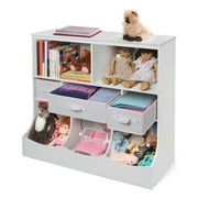 Badger Basket Childrens Wooden Combo Bin with Three Baskets 55 gal Toy Storage Cube, White
