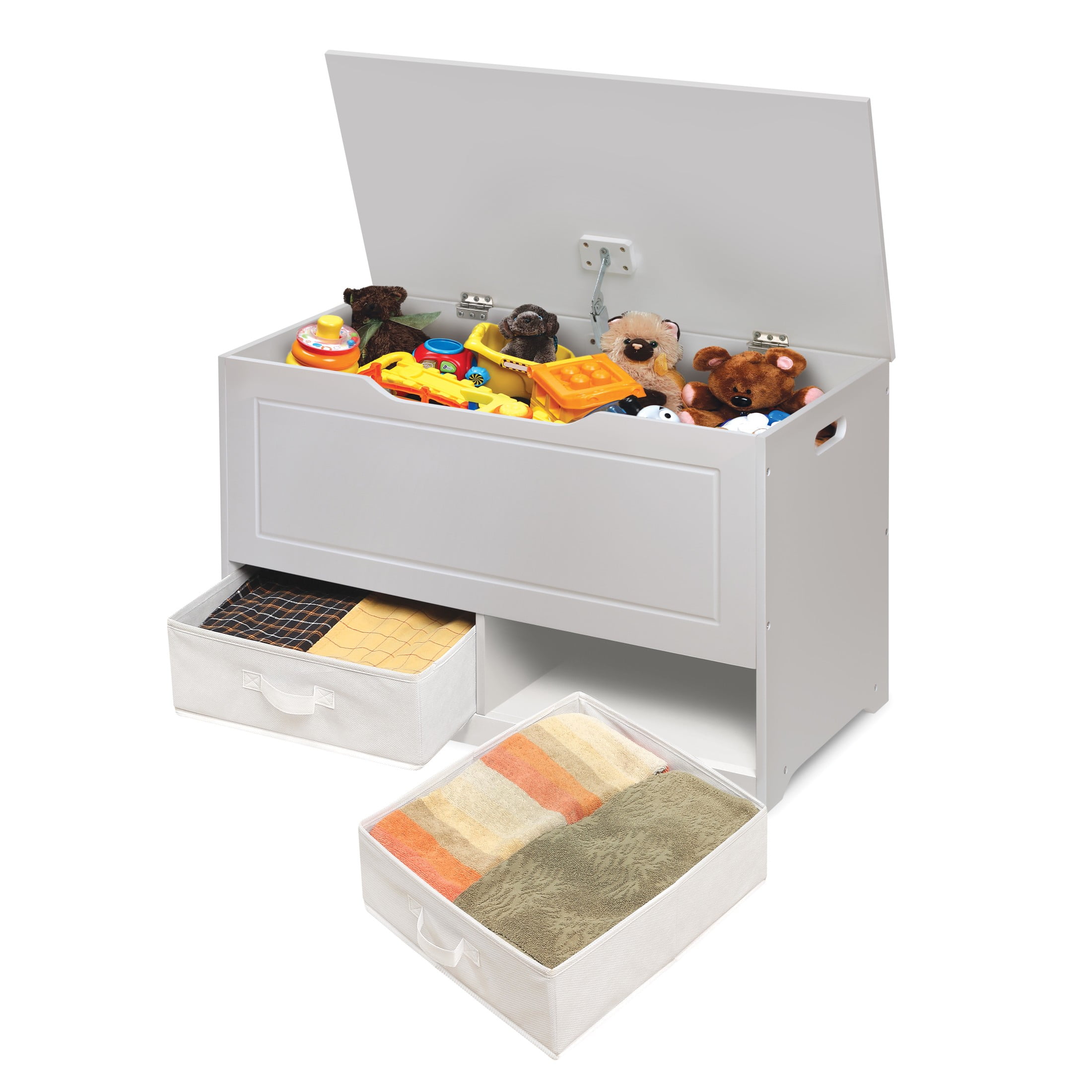 Badger Basket Children's Wooden Up & Down Toy Box and Storage Bench 3.8 Cu ft. - White