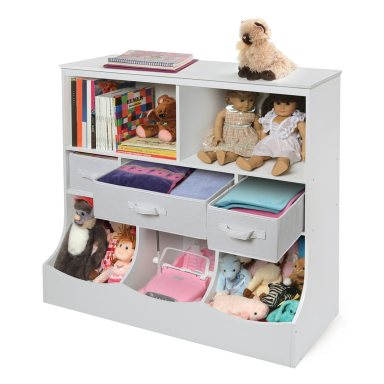 Badger Basket Combo Bin Toy Storage Unit and Book Shelf for Kids with 3  Baskets - White/Gray : : Baby