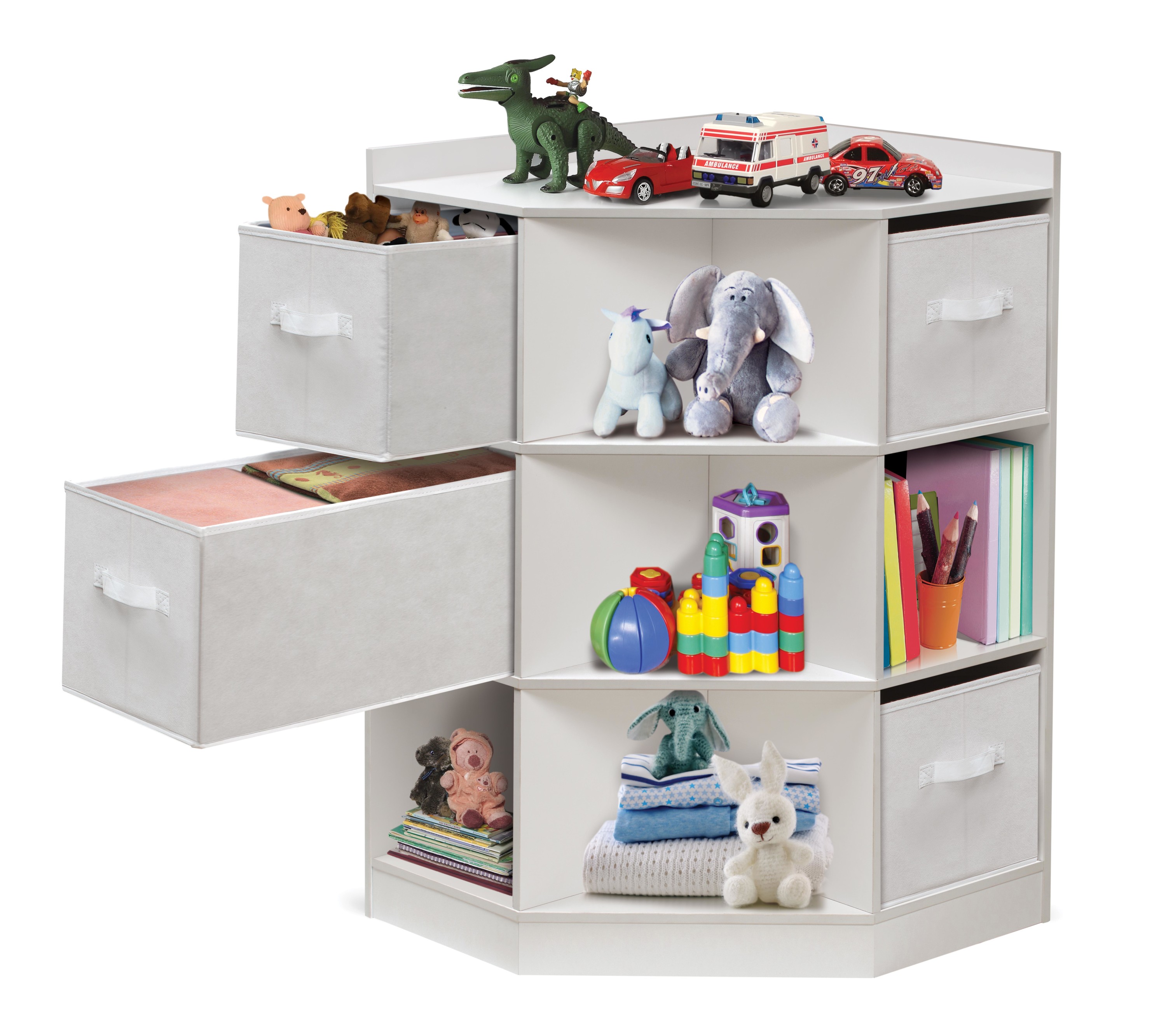 Badger Basket Corner Cubby Storage Unit with Four Reversible Baskets 9.
