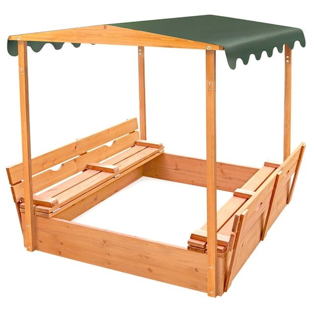 Badger Basket Covered Convertible Cedar Sandbox with Canopy and Two Bench Seats