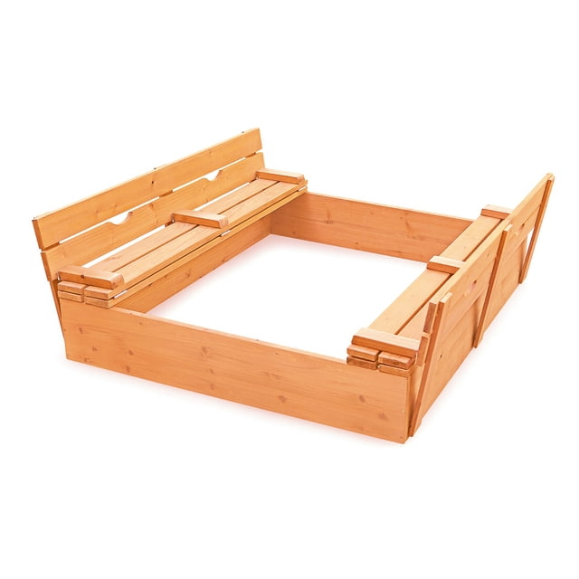 Badger Basket Covered Convertible Cedar Sandbox with Two Bench Seats - Natural
