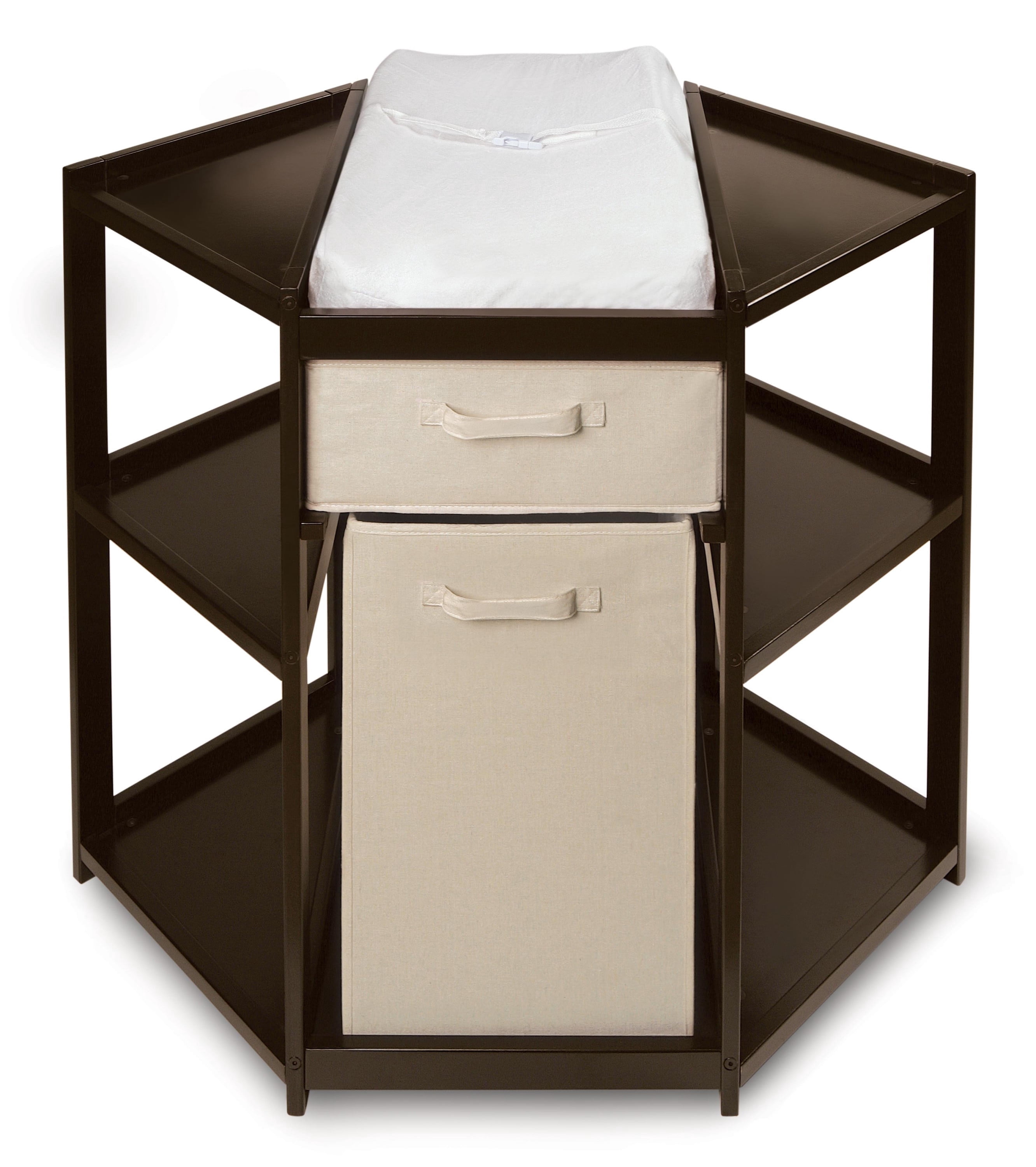 Badger Basket Diaper Corner Baby Changing Table with Hamper and Basket, Espresso