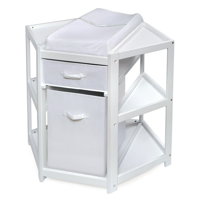 Badger Basket Diaper Corner Baby Changing Table with Hamper and Basket - White