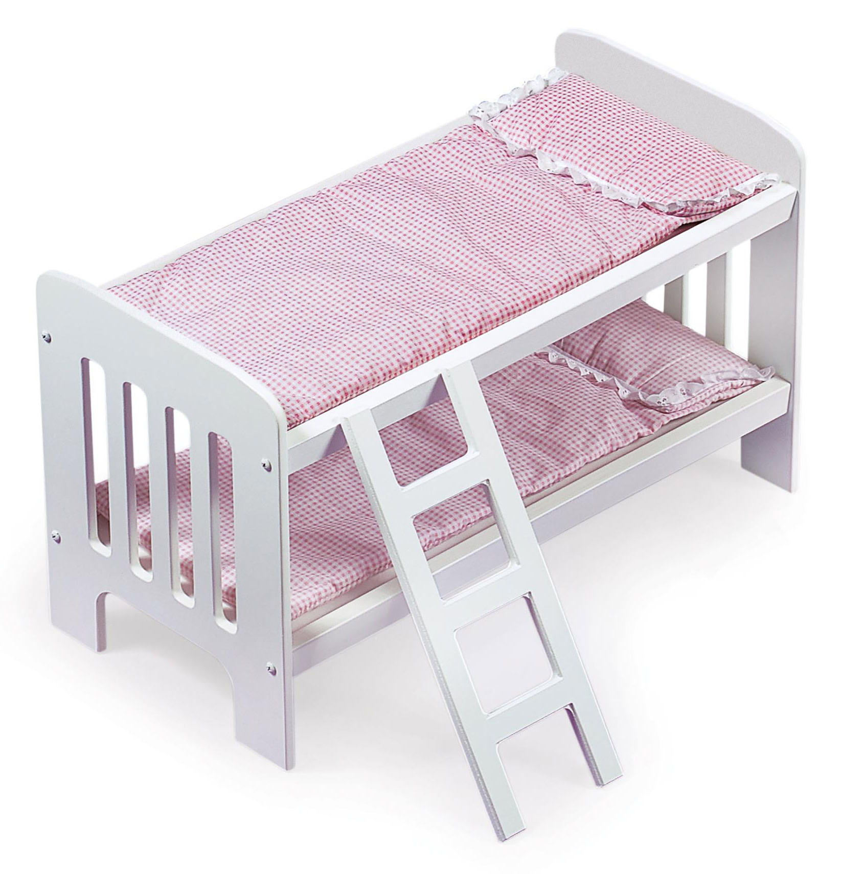 Badger Basket Doll Bunk Bed with Bedding, Ladder, and Free Personalization Kit - White/Pink/Gingham - image 1 of 11