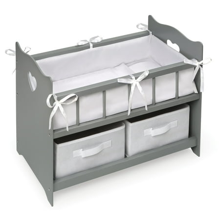 Badger Basket Doll Crib with Storage Baskets and Stick-on Decals for 20 inch Dolls - Gray