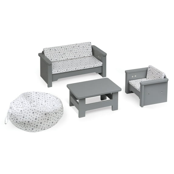 Badger Basket Doll Living Room Furniture Set for 18 inch Dolls - Gray/White