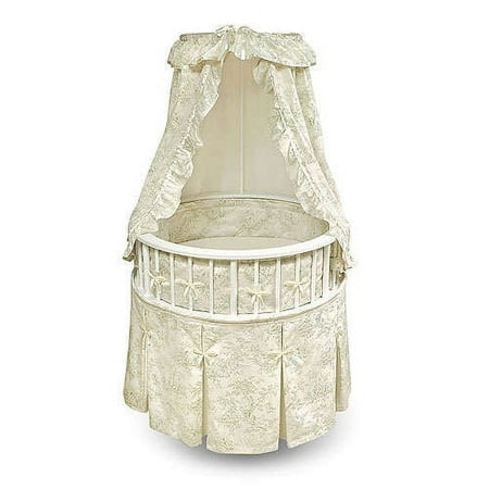 Badger Basket - Elegance Bassinet, White With Sage Toile Bedding