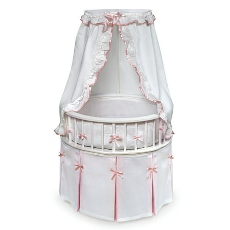 Badger Basket Elegance Round Baby Bassinet with Canopy - White/Pink