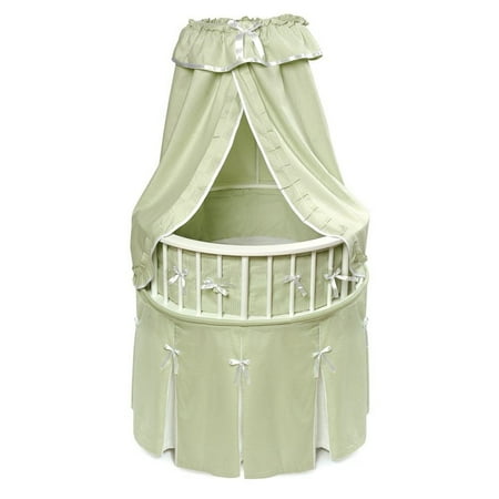 Badger Basket Elegance Round Bassinet with Canopy, Foam Pad and Storage Shelf, Sage Waffle Finish