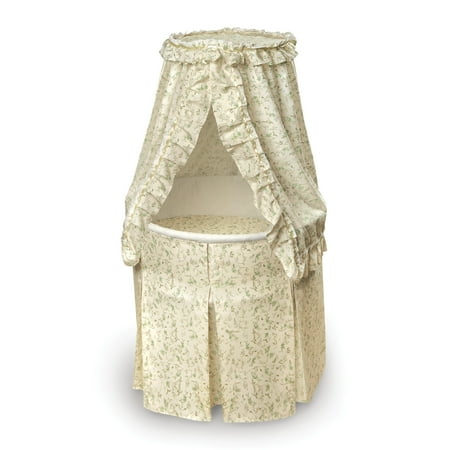 Badger Basket Empress Round Baby Bassinet with Canopy - Ecru and Leaf Print Bedding