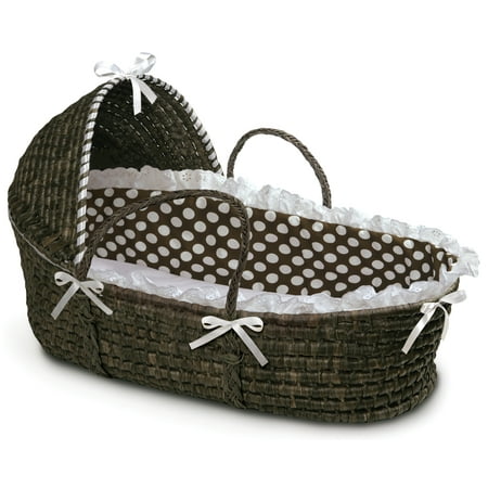 Badger Basket Espresso Hooded Moses Basket - Brown Polka Dot Bedding