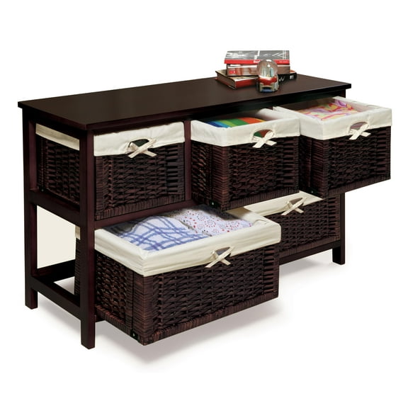 Badger Basket Five Drawer Storage Unit with Wicker Baskets -Espresso