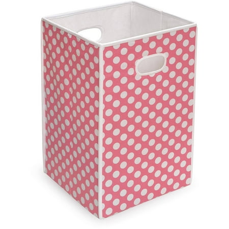 Badger Basket - Folding Hamper/Storage Bin - Pink with White Polka Dots