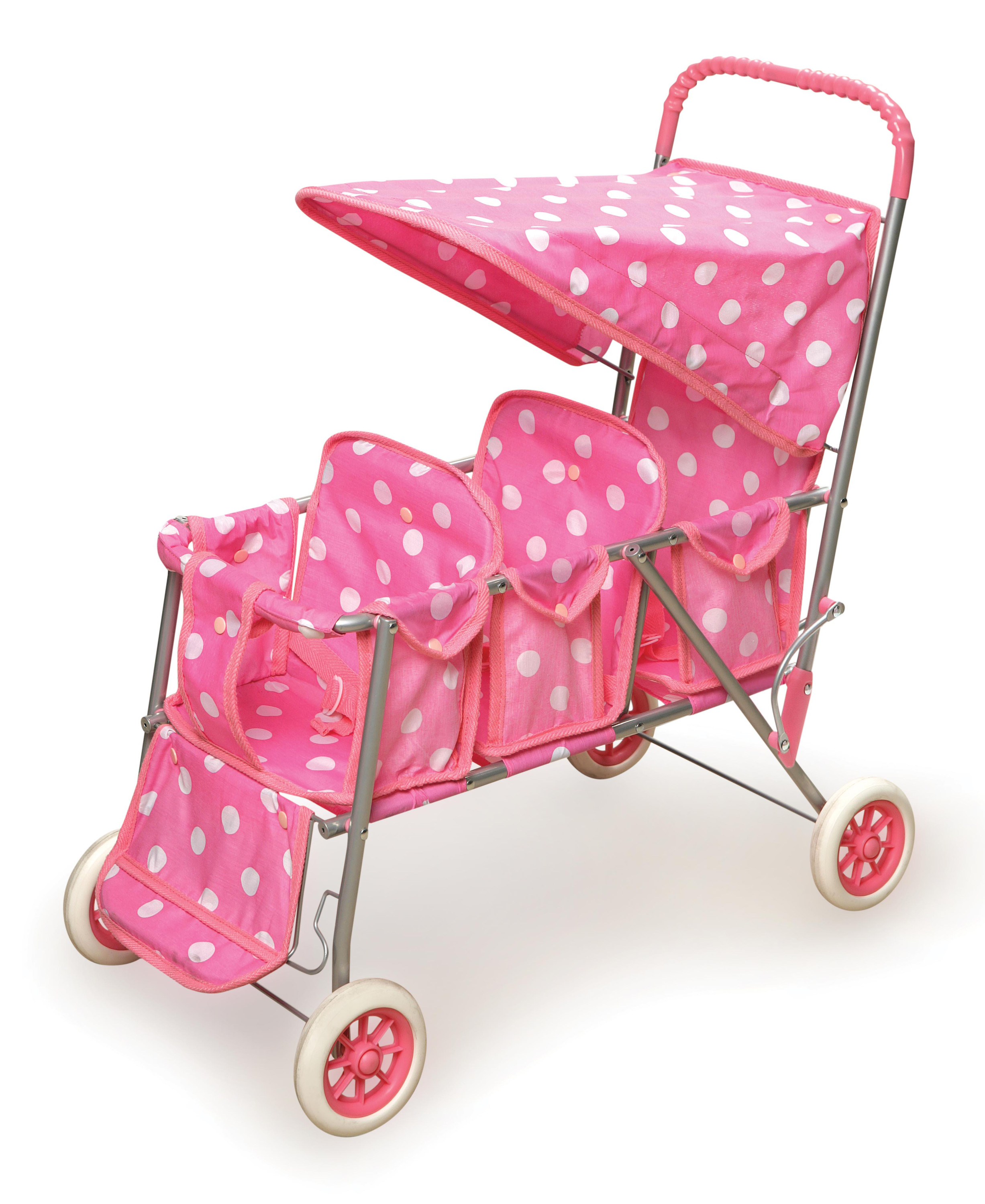 Badger Basket Folding Triple Doll Stroller - Pink/Polka Dots - image 1 of 7