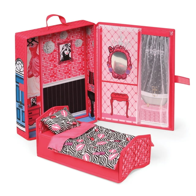 Badger Basket Home & Go Dollhouse Playset Travel Storage Case with Bed for 12 inch Fashion Doll
