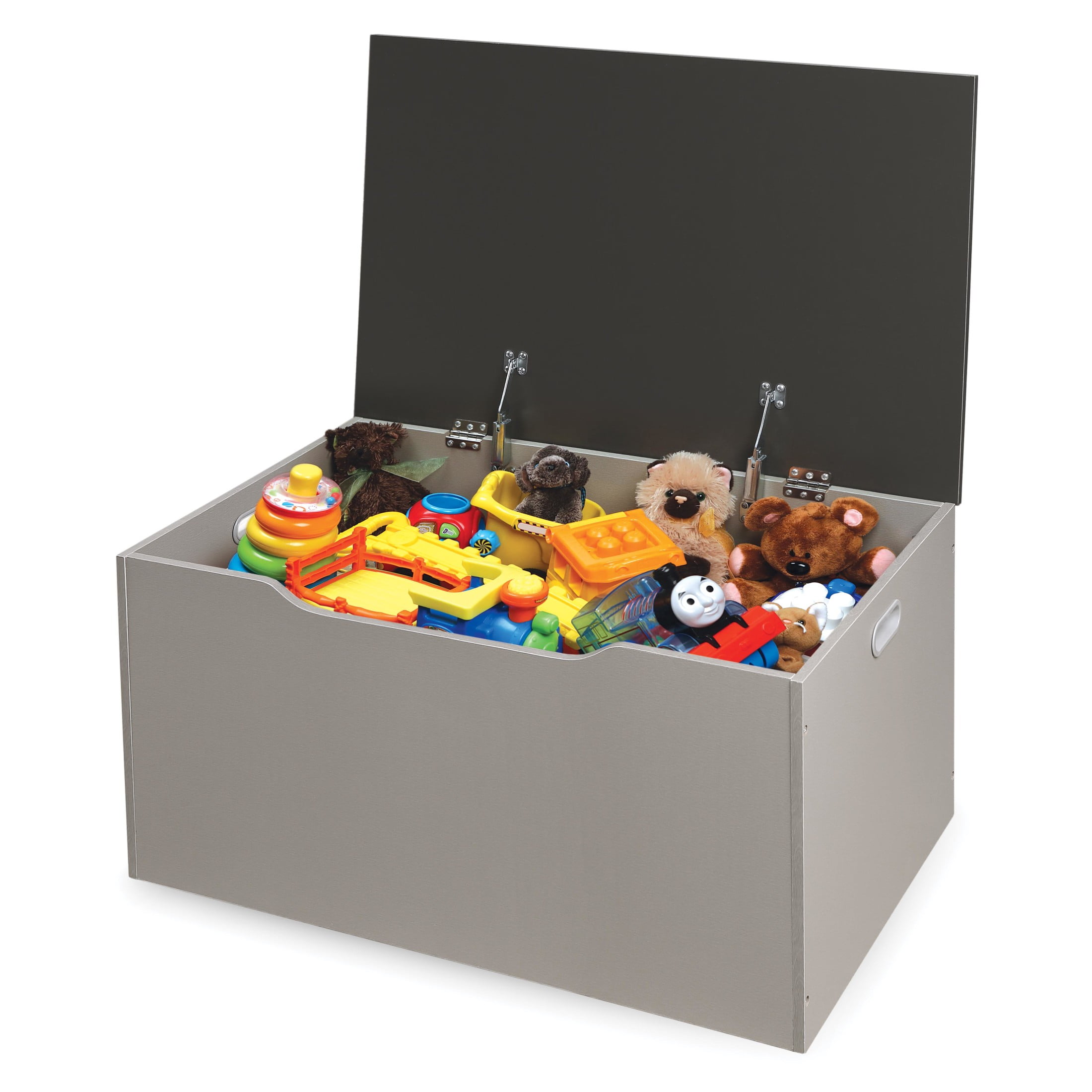 Light Gray and Dark Gray Woodgrain Toy Storage Bench