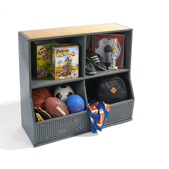 Badger Basket Metal and Bamboo Multi-Bin Storage Cubby 8.2 Cu ft. - Charcoal/Natural