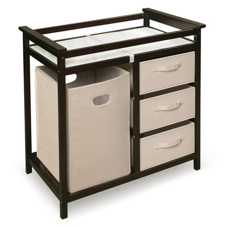 Badger Basket Modern Baby Changing Table with Hamper and 3 Baskets - Espresso