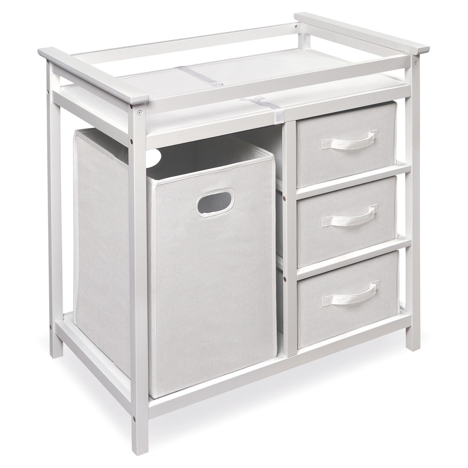 Badger Basket Modern Baby Changing Table with Hamper and 3 Baskets, White, Includes Pad - image 1 of 6