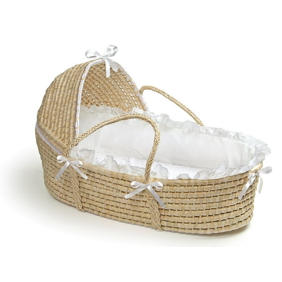 Badger Basket Natural Hooded Moses Basket - White Bedding
