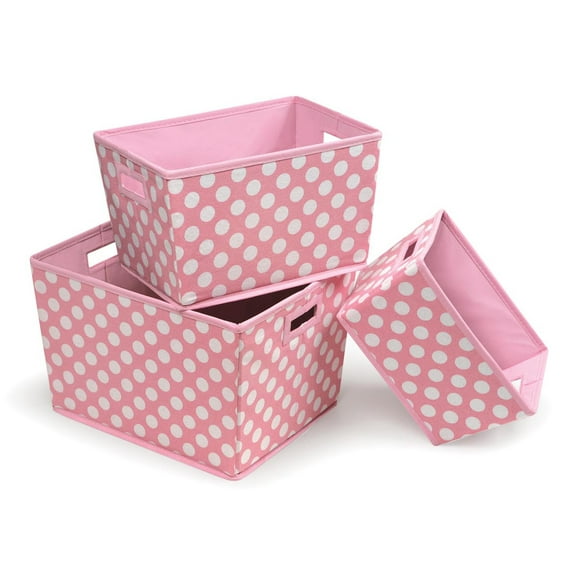 Badger Basket Nesting Trapezoid Three Basket Set, Pink Polka Dots, Includes Pad