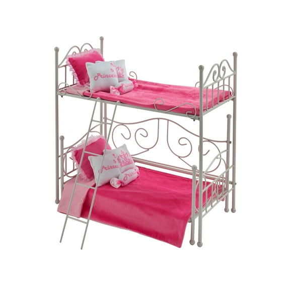Badger Basket Scrollwork Metal  Loft Bed with Daybed and Bedding for 18 inch Dolls - White/Pink