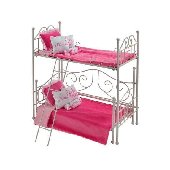 Badger Basket Scrollwork Metal Loft Bed with Daybed and Bedding for 18 inch Dolls - White/Pink
