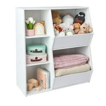 Badger Basket Side-by-Side Combo Bin Toy Storage Bookshelf for Kids 7.76 Ct ft. - White