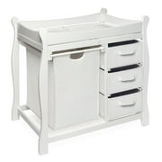 Badger Basket Wooden Sleigh Style 3 Drawers Baby Diaper Changing Table with Hamper and Baskets, White