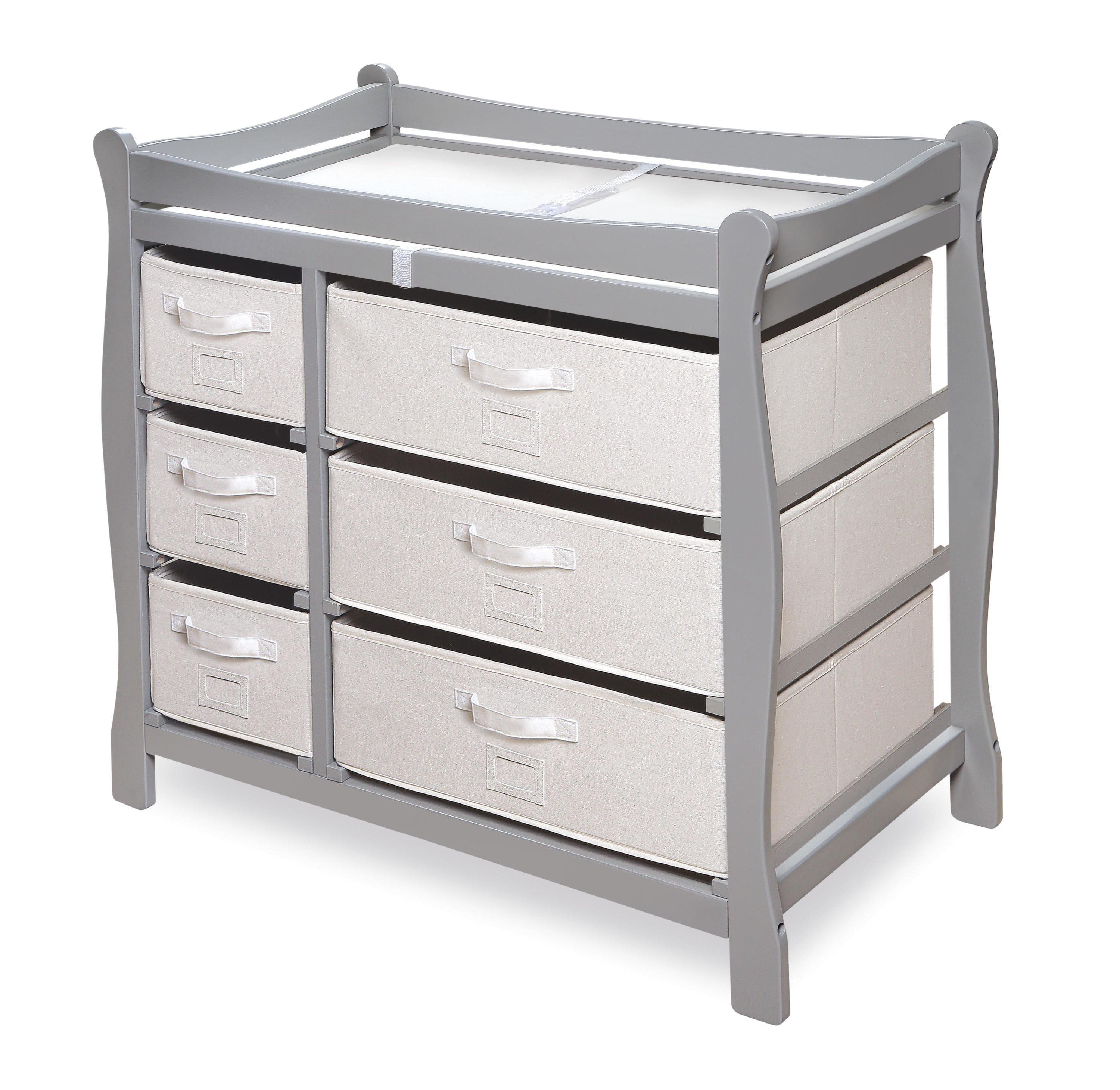 Badger Basket Sleigh Style Baby Changing Table with 6 Baskets Gray