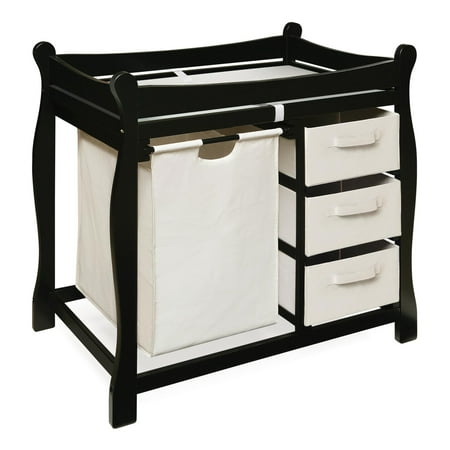 Badger Basket Sleigh Style Baby Changing Table with Hamper and 3 Baskets - Black