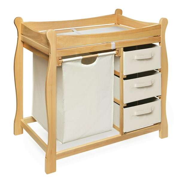 Badger Basket Sleigh Style Baby Changing Table with Hamper and 3
