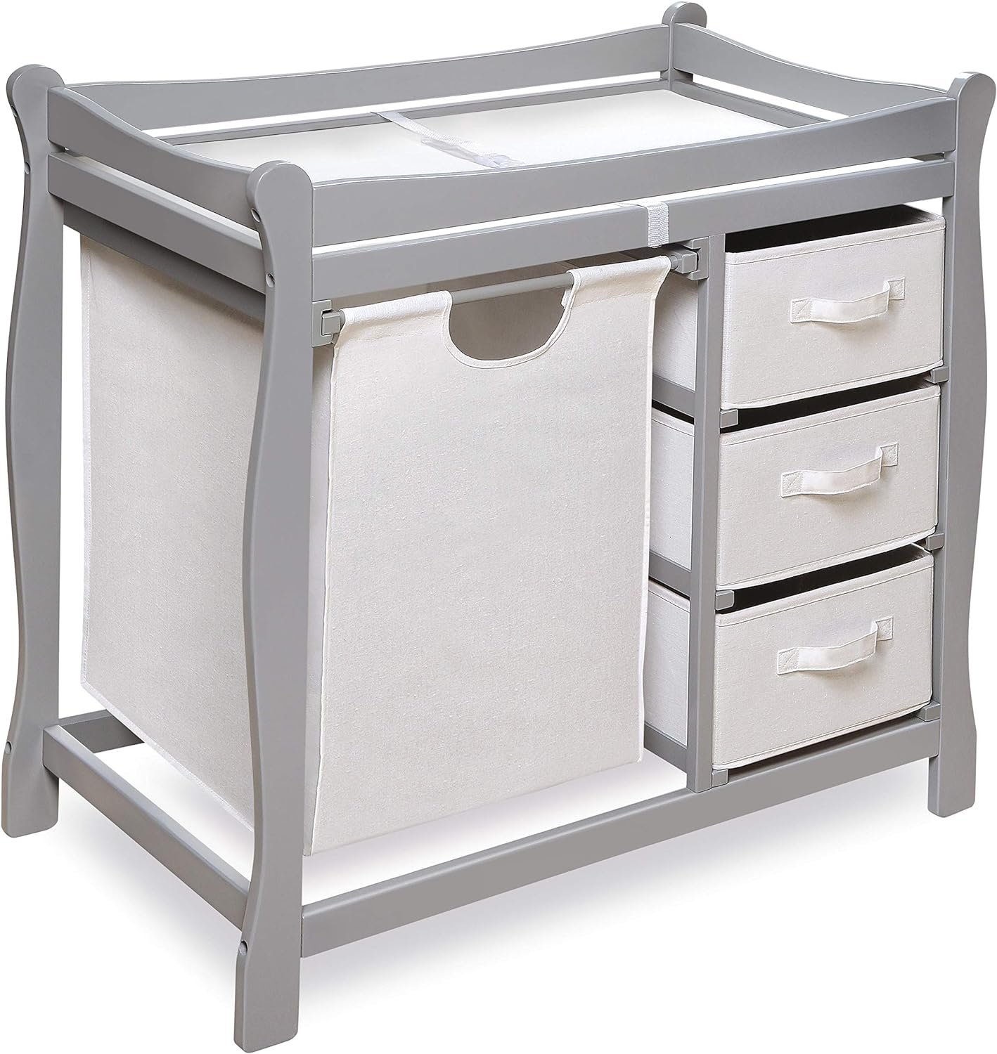Badger Basket Sleigh Style Baby Changing Table with Laundry Hamper and