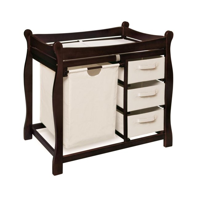 Badger Basket Sleigh Style Changing Table with Hamper & Three Baskets