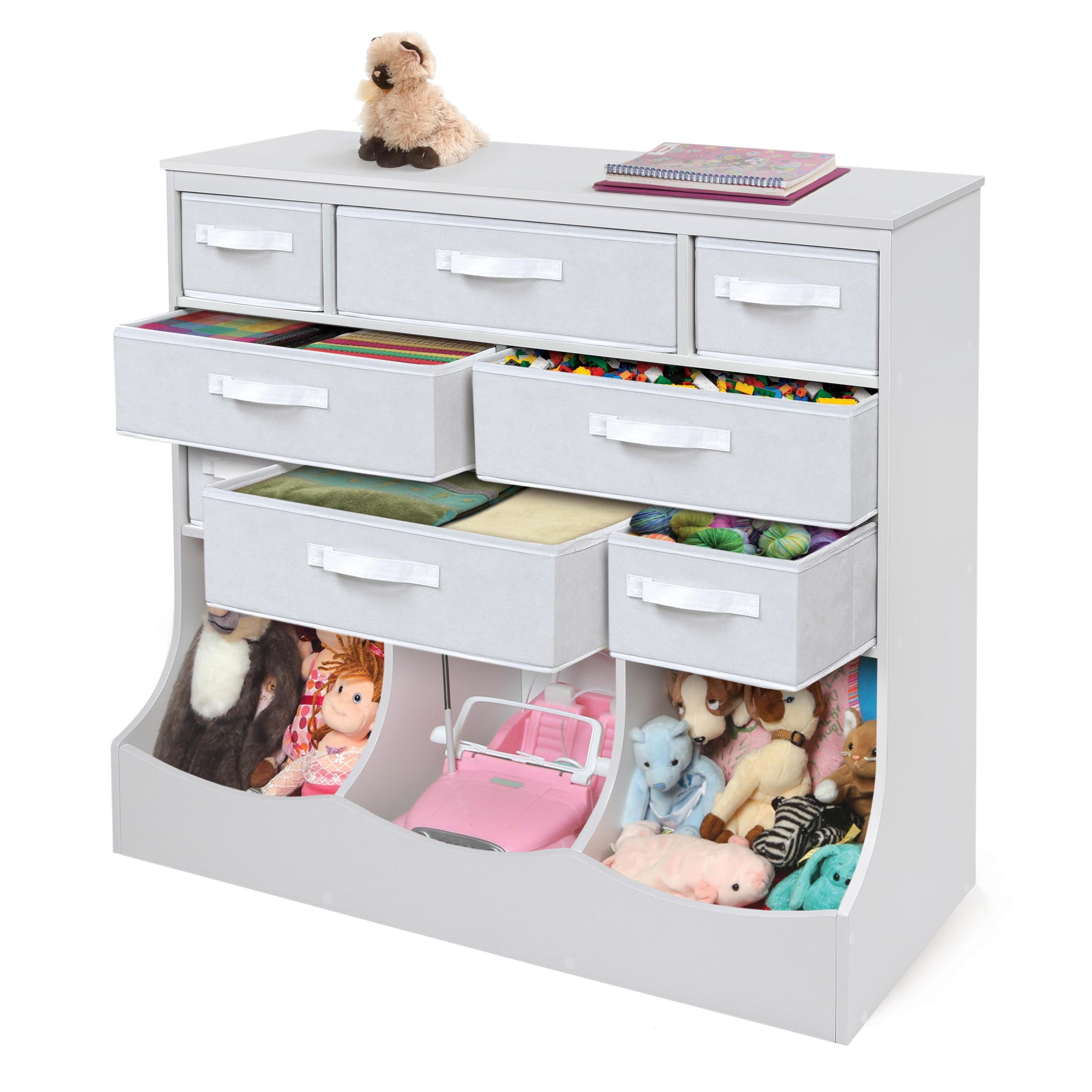Badger Basket Children's Wooden Storage Station with Eight Baskets 51 gal Toy Storage Cube, White