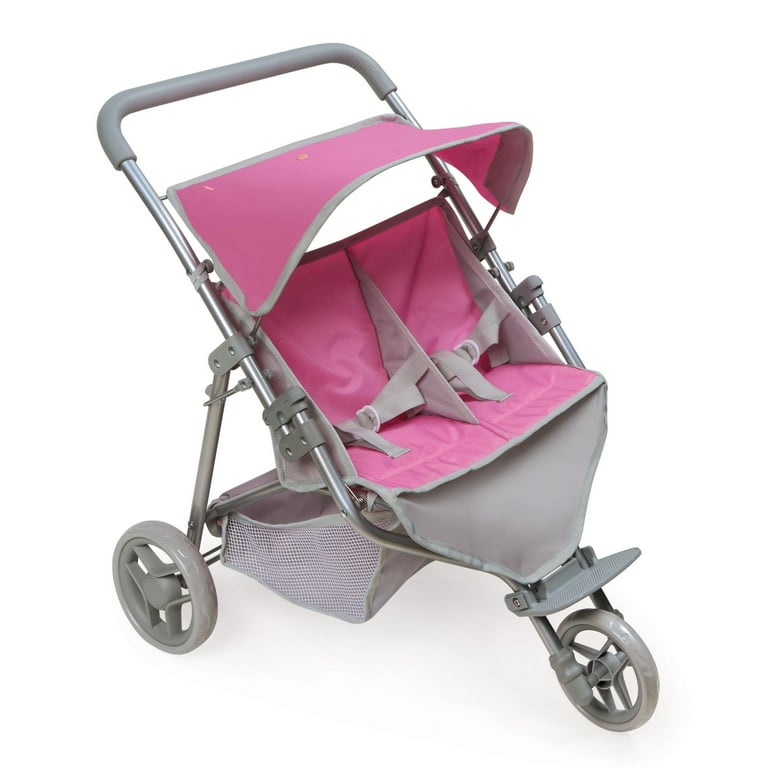 Badger Basket Double Baby Doll Jogger Pram Toy Foldable Twin Doll Buggy Pink Gray for 18 inch Dolls Walmart