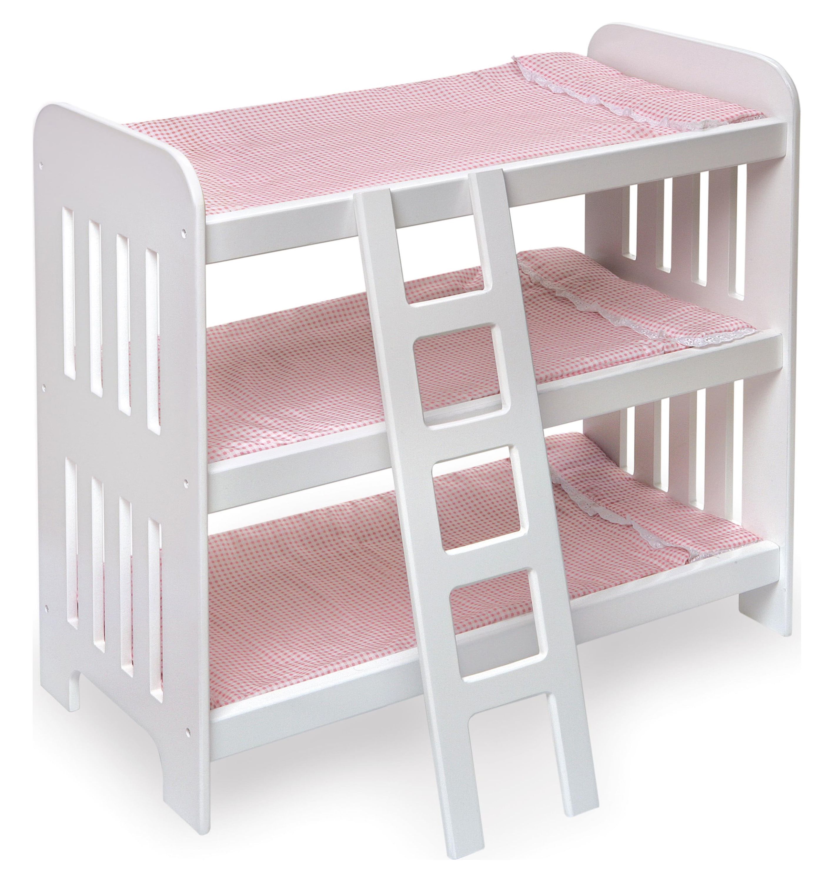 Badger Basket Triple Doll Bunk Bed with Ladder, Bedding, and Free Personalization Kit - Pink Gingham - image 1 of 12