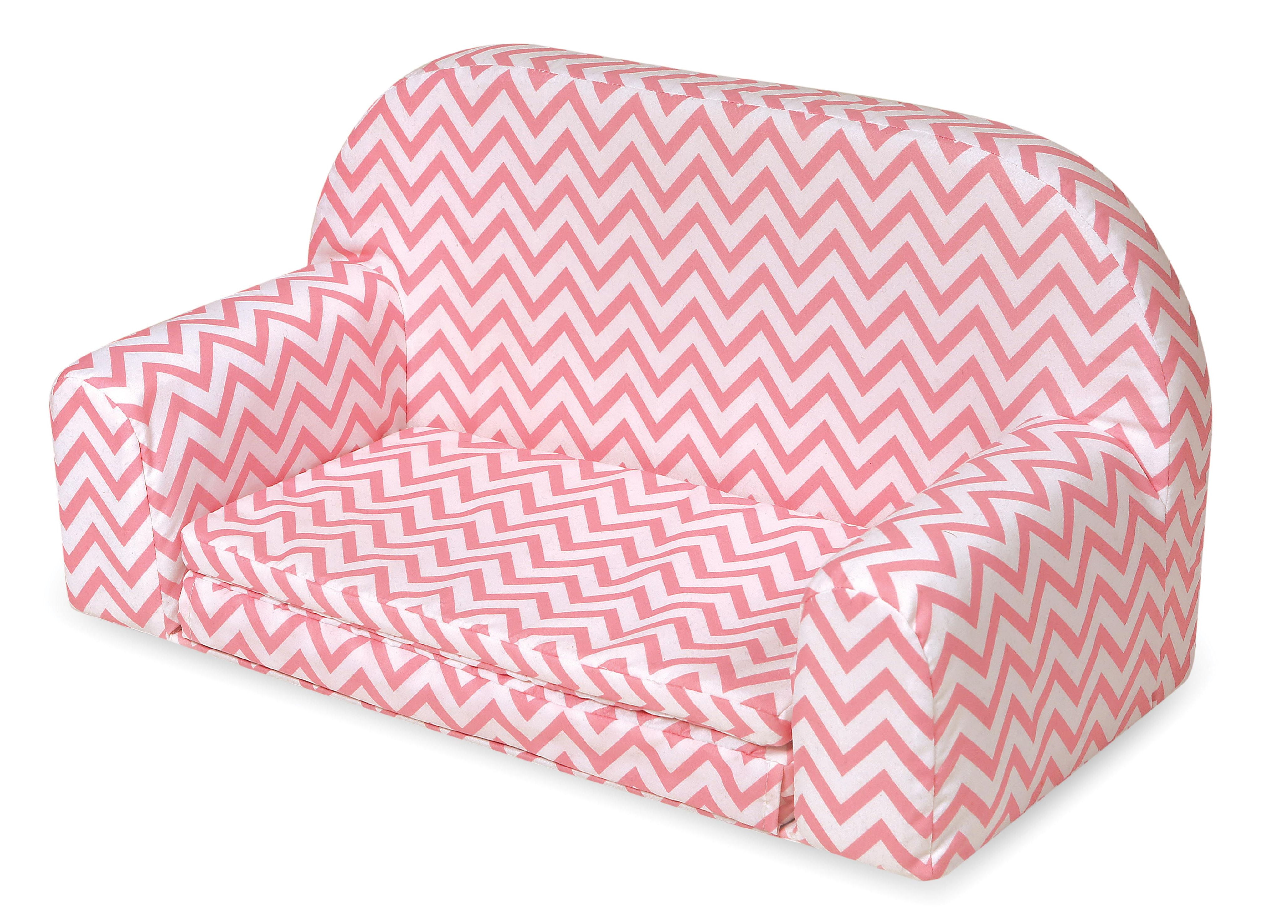 Badger Basket Upholstered Doll Sofa with Foldout Bed Pink Chevron Fits  American Girl, My Life As  Most 18