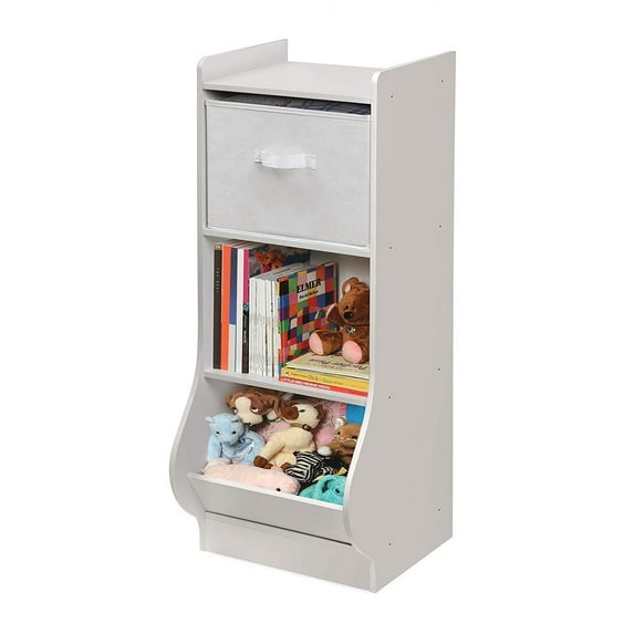 Badger Basket Upright Storage Nook with Reversible Basket, White, Melamine Surface, 2 Shelves, 1 Angled Bin,Storage Solution for Kids