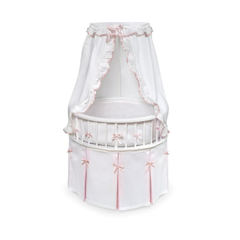 Badger Basket Empress Round Baby Bassinet with Canopy – White Bedding – S&D  Kids