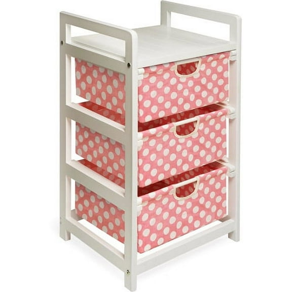 Badger Basket - White Three Drawer Hamper/Storage Unit, Pink Polka Dots