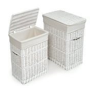 Badger Basket Wicker Two Hamper Set with Liners - White