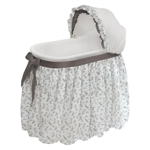Badger Basket Wishes Oval Baby Bassinet - Full Length Skirt - Gray/Leaf