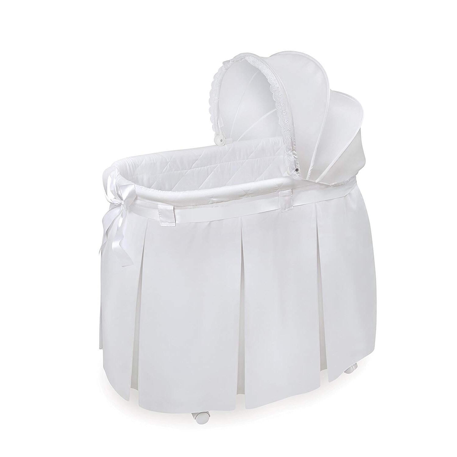 Badger Basket Wishes Oval Baby Bassinet - Full Length Skirt - Gray