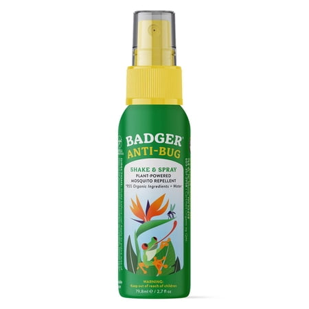 Badger Bug Spray, Organic Deet Free Mosquito Repellent with Citronella & Lemongrass, Natural Plant Based Family Friendly Insect Repellent, Travel Size Camping Essentials, 2.7 fl oz