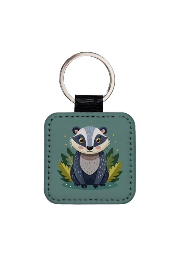 Badger Cute Faux Leather Square Keychain