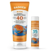 Badger Kids Mineral Sunscreen Combo, SPF 40 Cream and SPF 35 Face Stick, 2 Pack