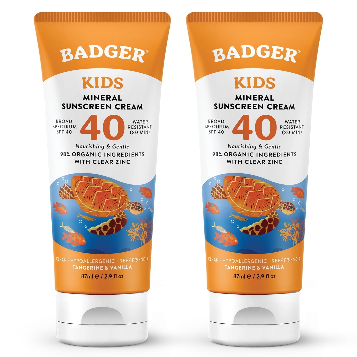 Badger Kids Mineral Sunscreen Cream, SPF 40, 2.9 fl oz, 2 pack