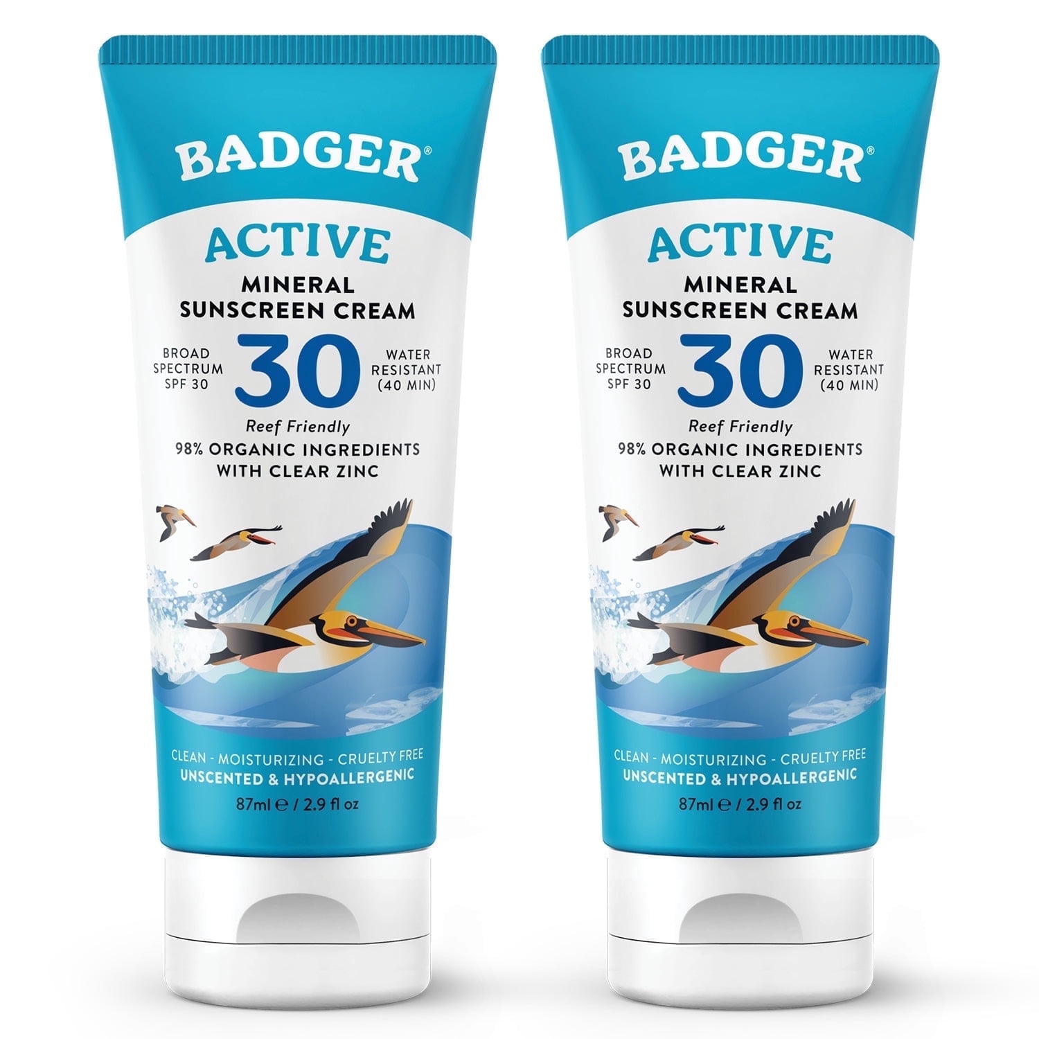 Badger Mineral Sunscreen Lotion SPF 30, Reef-Friendly, 2.9 fl oz, 2 Pack